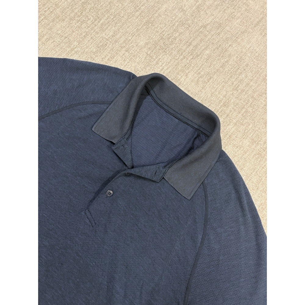 Lululemon Metal Vent Tech Polo Shirt Mens Medium Cerulean Blue Athletic Box Logo